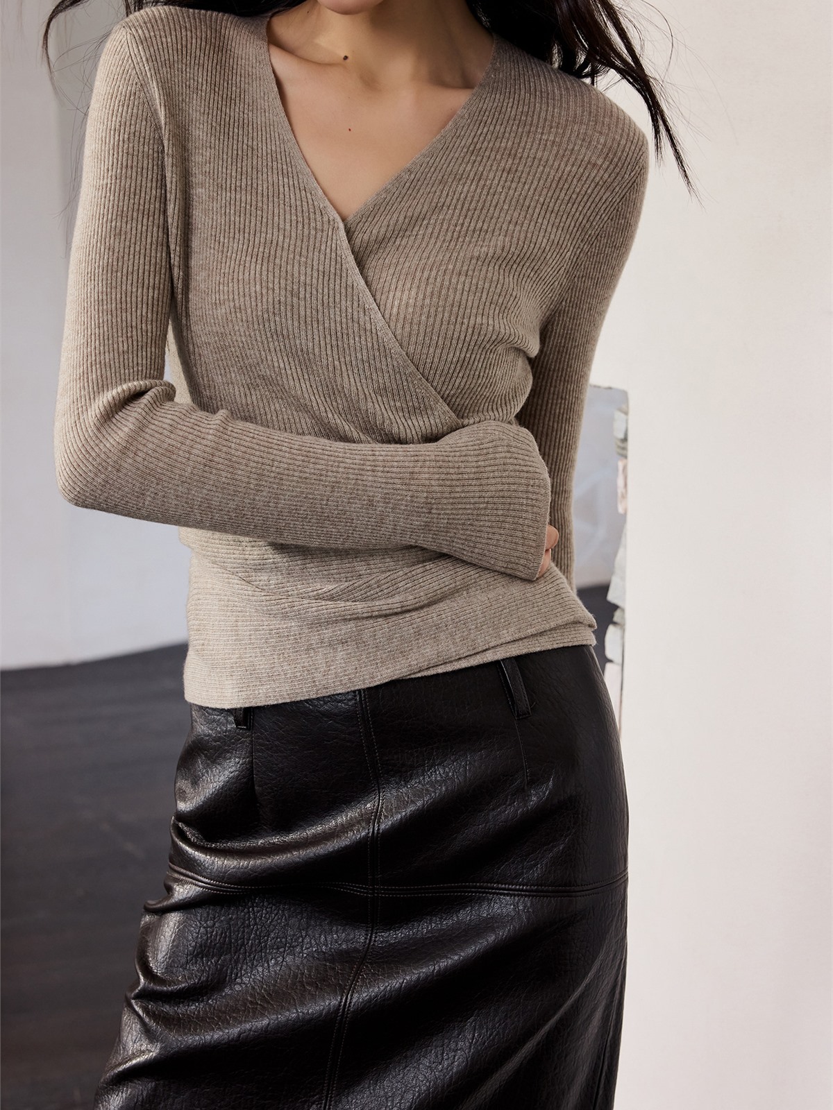 Honora Long-Sleeve Wrap Knit Top