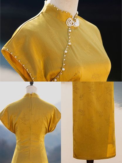 Yun Chou Botanical Jacquard Cap Sleeve Cheongsam