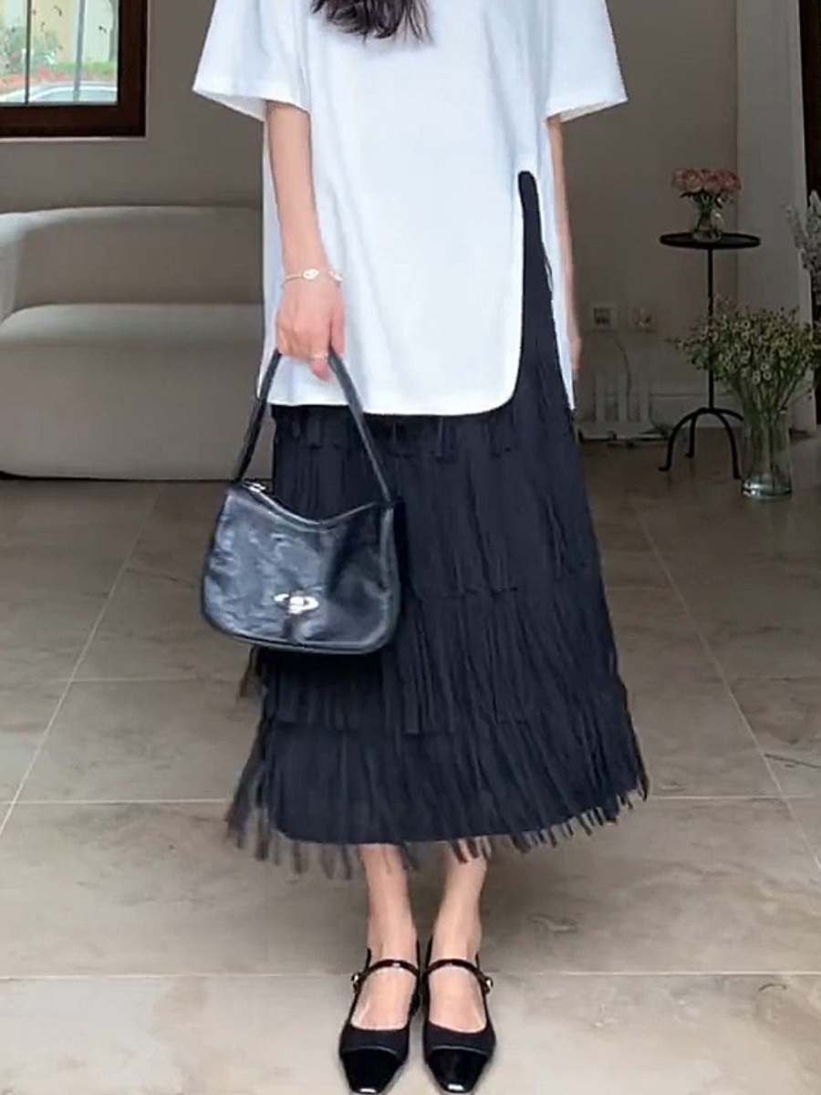 Dadey Layered Tassel Maxi Skirt-The Black Bow-