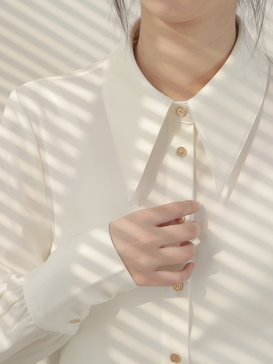 Xandaly Metal Button Satin Shirt-The Black Bow-