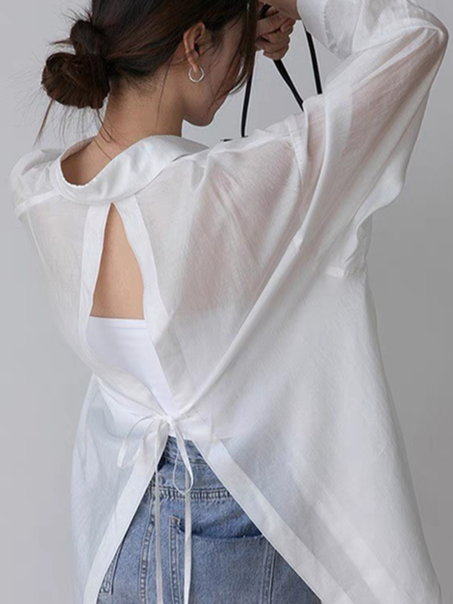 Leyla Tie Back Chiffon Shirt with Padded Inner Top-The Black Bow-