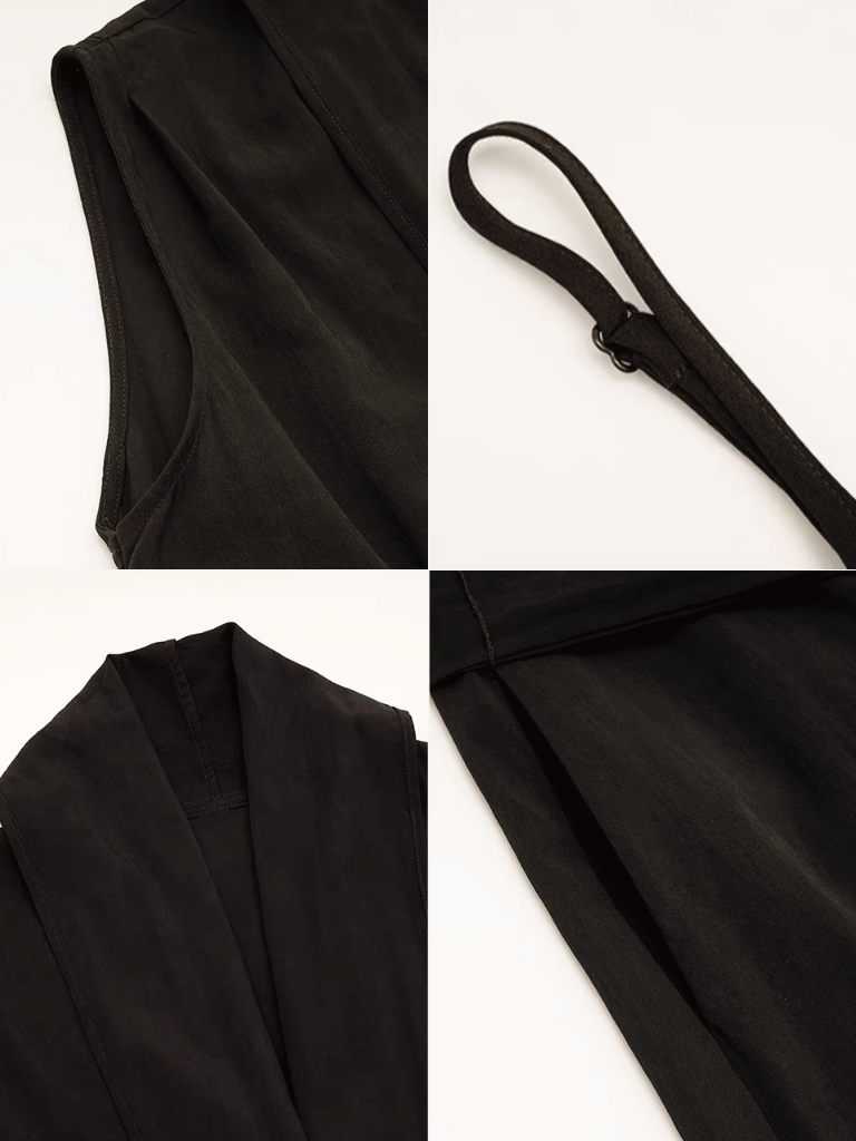 Kenza Tie Up Shawl Collar Dress with Inner Dress-The Black Bow-