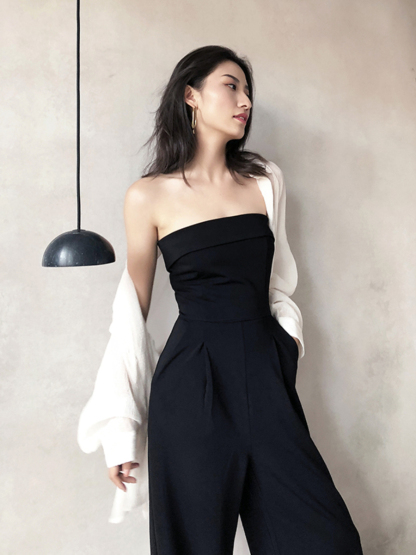 Monica Tube Top Jumpsuit-The Black Bow-
