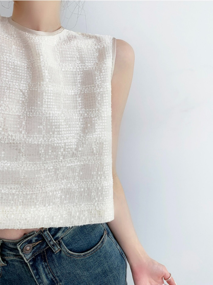 Natalie Sequin Crop Top-The Black Bow-