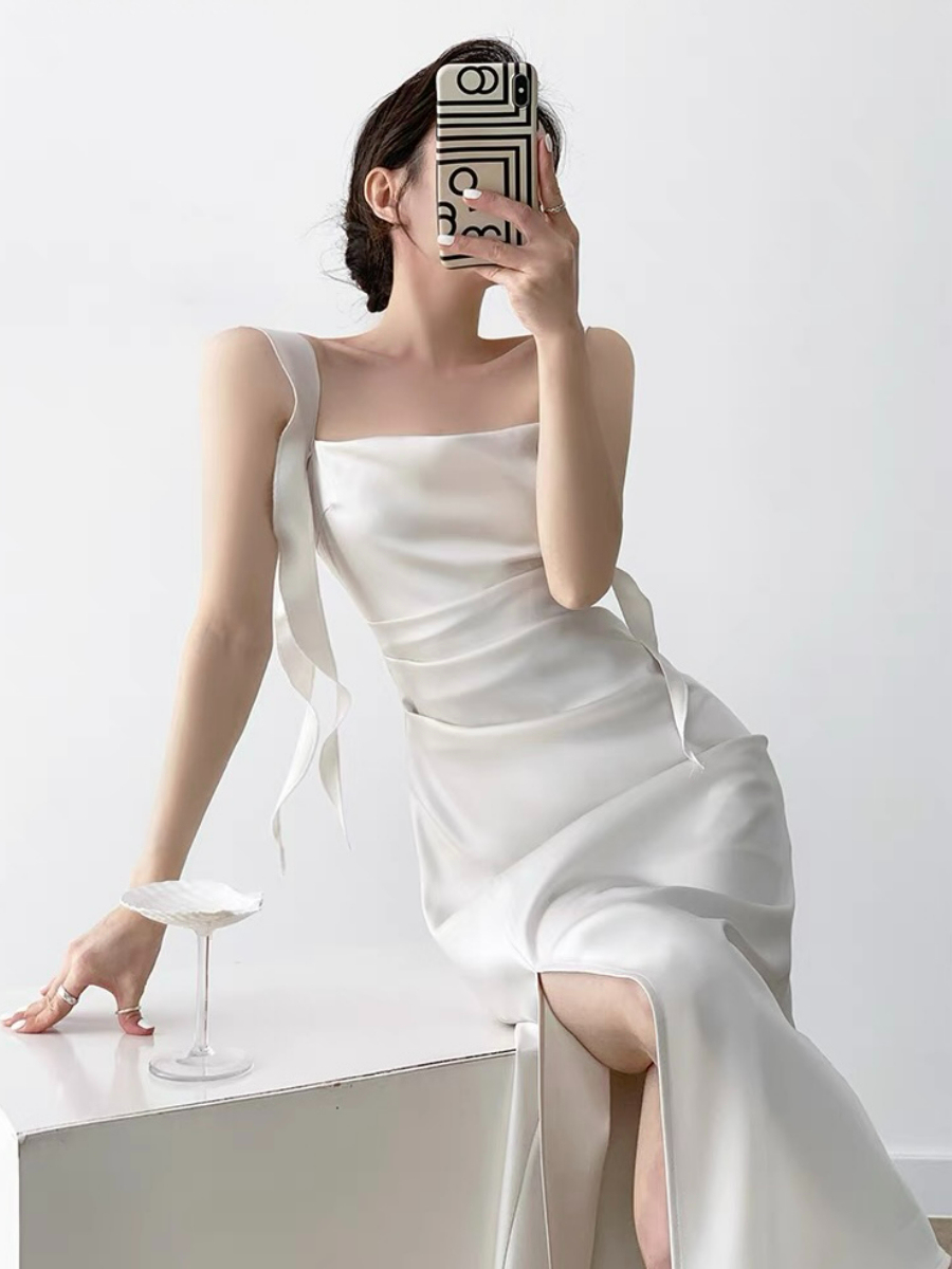 Natsuko Satin Ceremony Dress-The Black Bow-