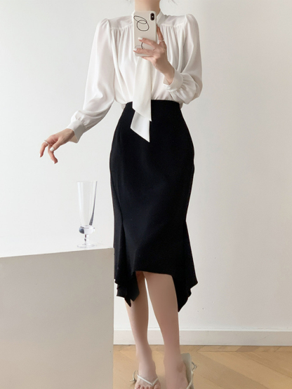 Nikola Ruffle Asymmetric Skirt-The Black Bow-