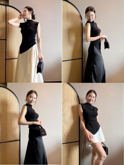 Ellie High Neck Side Ruched Back Button Knit Top