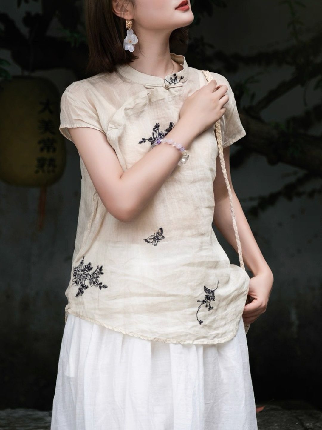 Ling Fei Semi Transparent Ramie Oriental Top