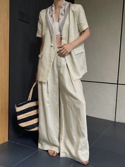Ayzel Soft Structured Vest Jacket & Wide Leg Pants Set