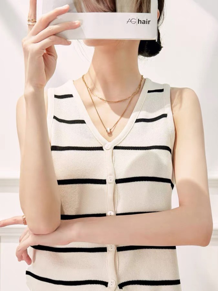 Fannie Clean Cut Striped  Sleeveless Top & Skirt Set-The Black Bow-