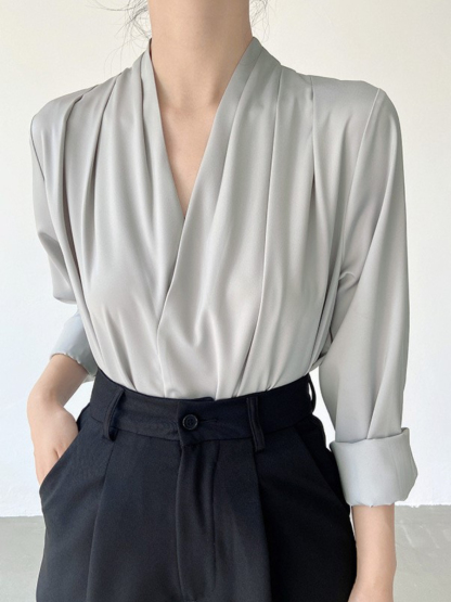 Jackie Shawl Collar Satin Shirt-The Black Bow-