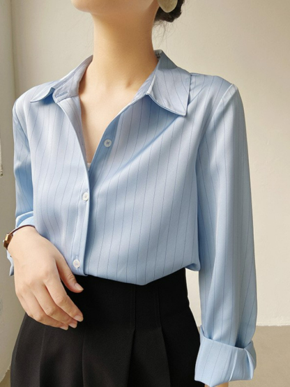 Jayne Clean Fit Striped Satin Shirt -The Black Bow-
