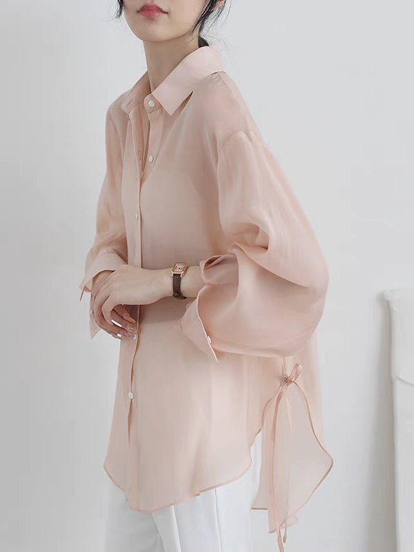 Lewin Side Tie Chiffon Shirt-The Black Bow-