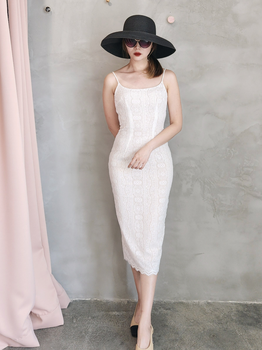 Ambroisa Back Slit Lace Cami Dress-The Black Bow-