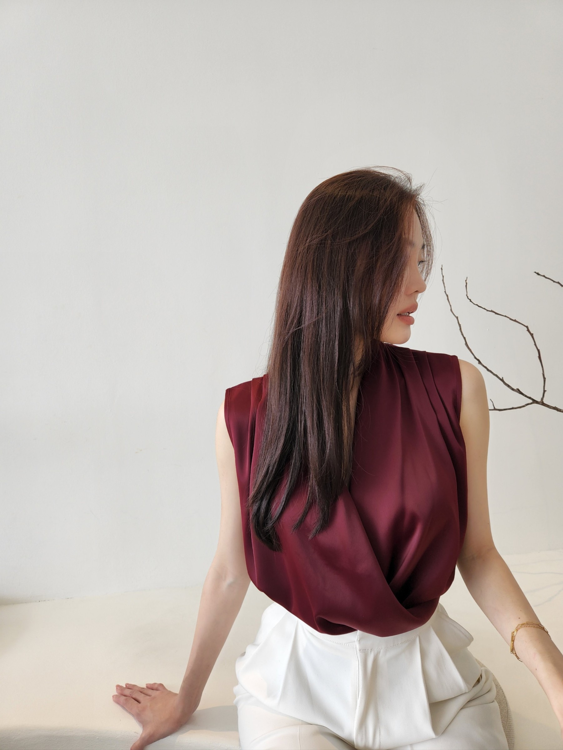 Cadey Front Wrap Satin OL Top-The Black Bow-