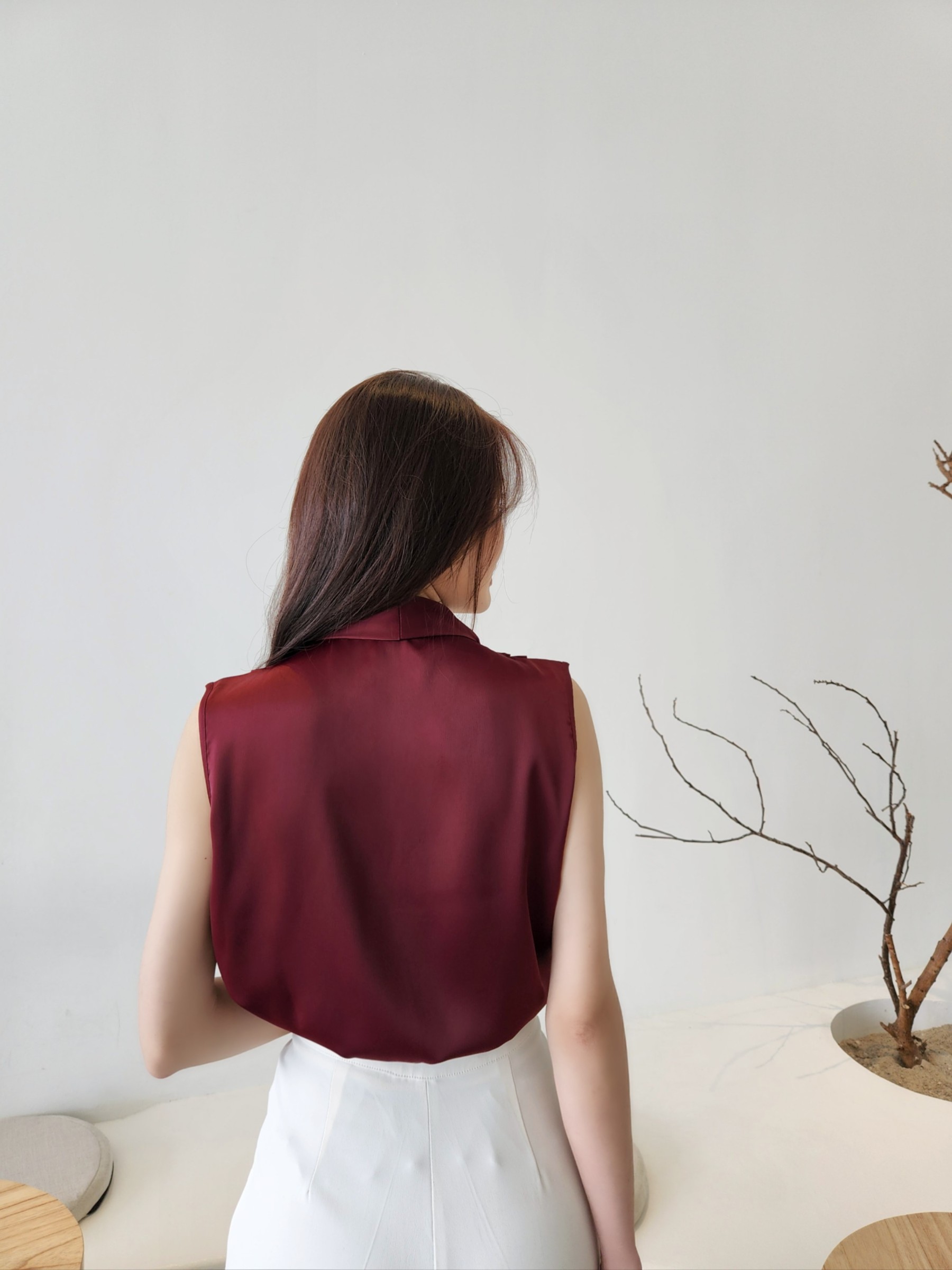 Cadey Front Wrap Satin OL Top-The Black Bow-