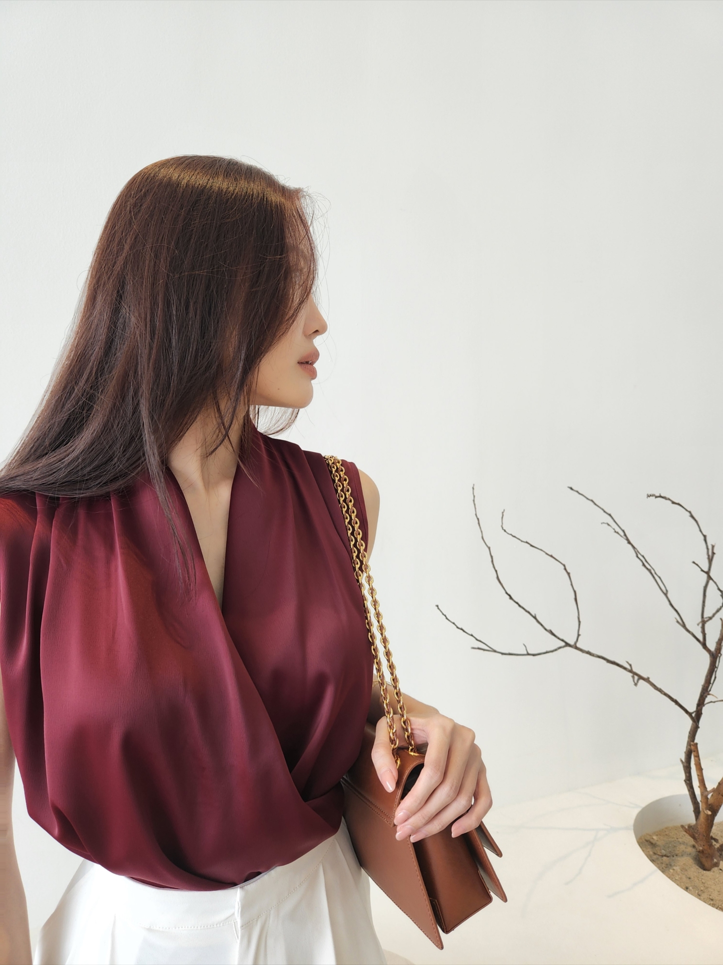 Cadey Front Wrap Satin OL Top-The Black Bow-