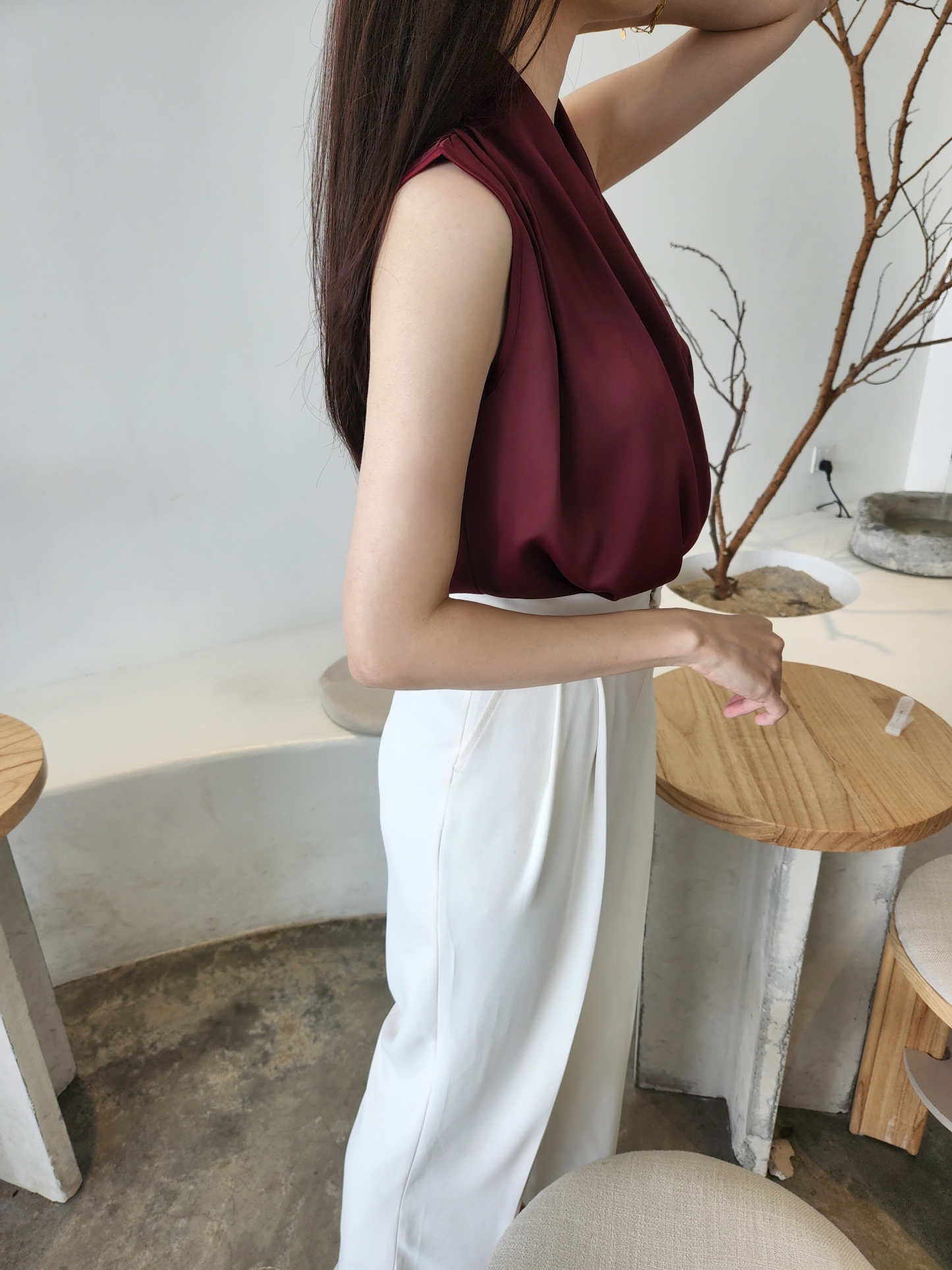 Cadey Front Wrap Satin OL Top-The Black Bow-