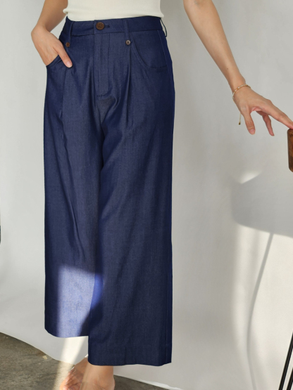 Solange Denim Blue Culottes (Discounted-S, M, L size)-The Black Bow-