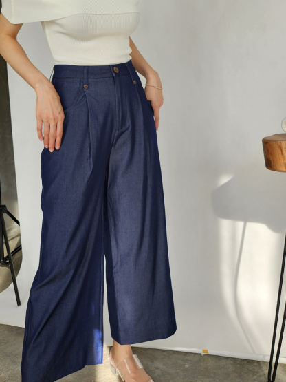 Solange Denim Blue Culottes (Discounted-S, M, L size)-The Black Bow-