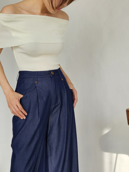 Solange Denim Blue Culottes (Discounted-S, M, L size)-The Black Bow-