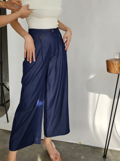 Solange Denim Blue Culottes (Discounted-S, M, L size)-The Black Bow-