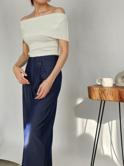 Solange Denim Blue Culottes (Discounted-S, M, L size)-The Black Bow-