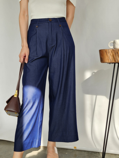 Solange Denim Blue Culottes (Discounted-S, M, L size)-The Black Bow-