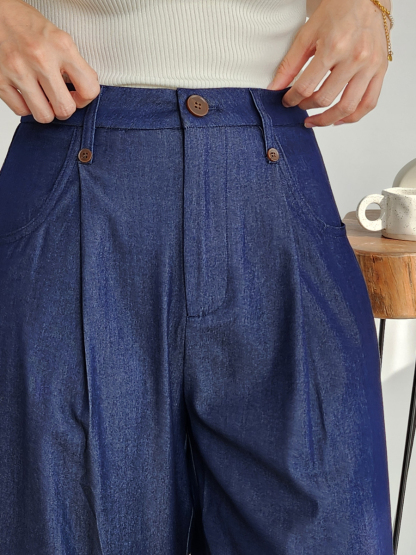 Solange Denim Blue Culottes (Discounted-S, M, L size)-The Black Bow-