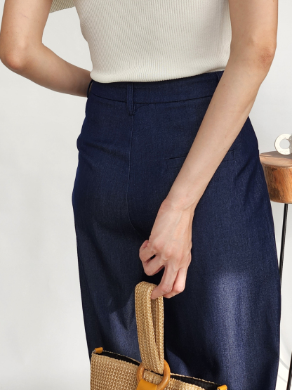 Solange Denim Blue Culottes (Discounted-S, M, L size)-The Black Bow-