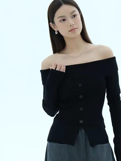 Adele One Shoulder Button Knit Top
