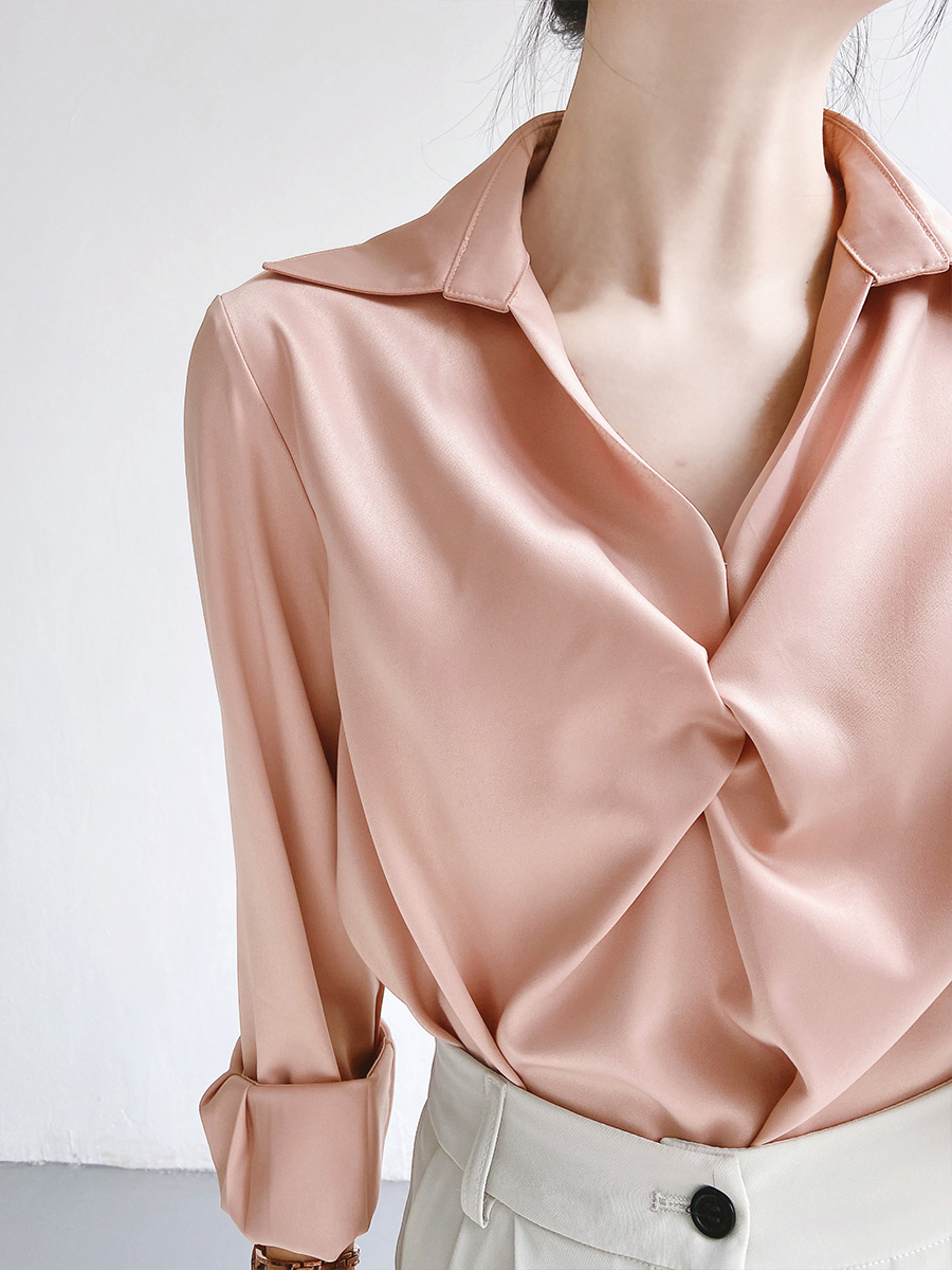 Yarley Satin Front Knot Collared Shirt (Discounted-M, L size)-The Black Bow-