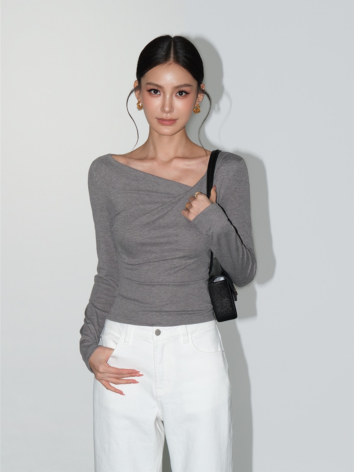 Larissa Asymmetric Ruched Long-Sleeve Top