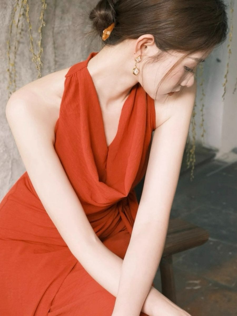 Leben Swing Collar Waist Tie Maxi Dress