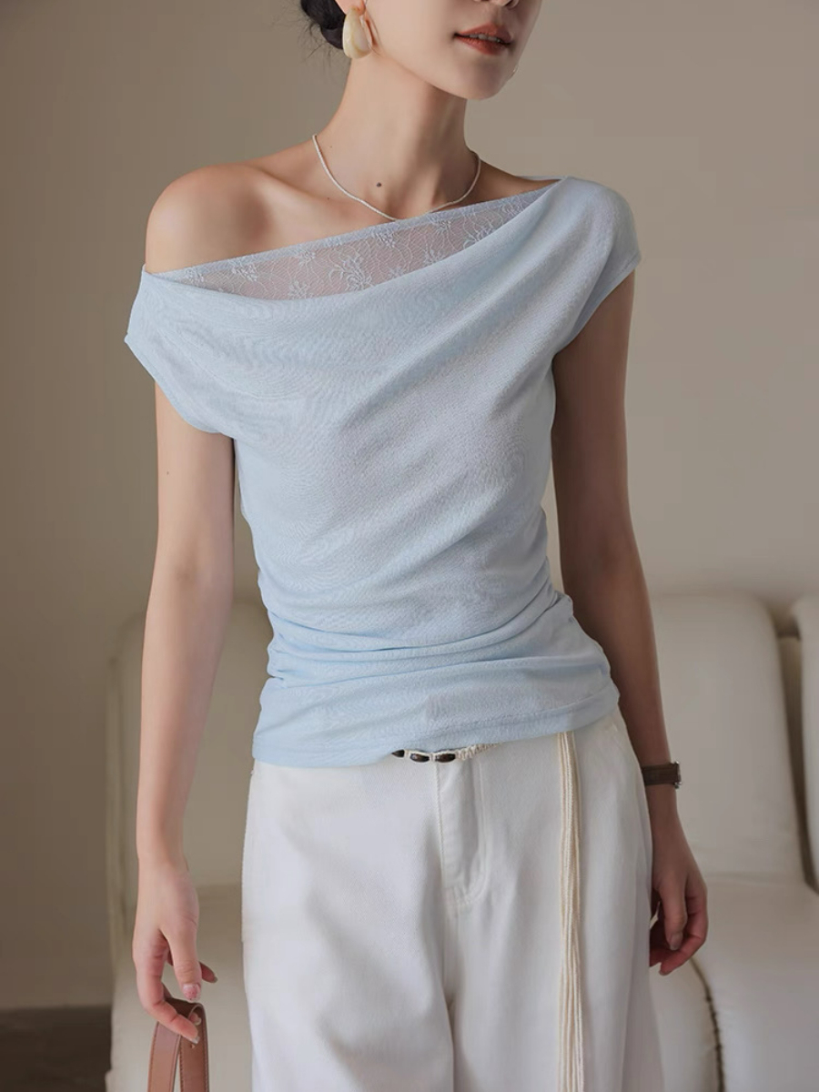 Monroe Lace Trim  One Shoulder Top