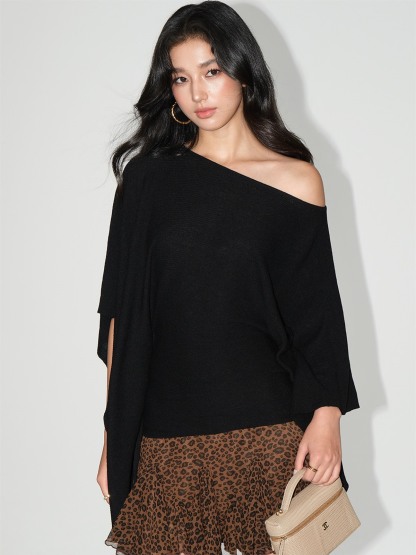 Lysette One-Shoulder Batwing Knit Top