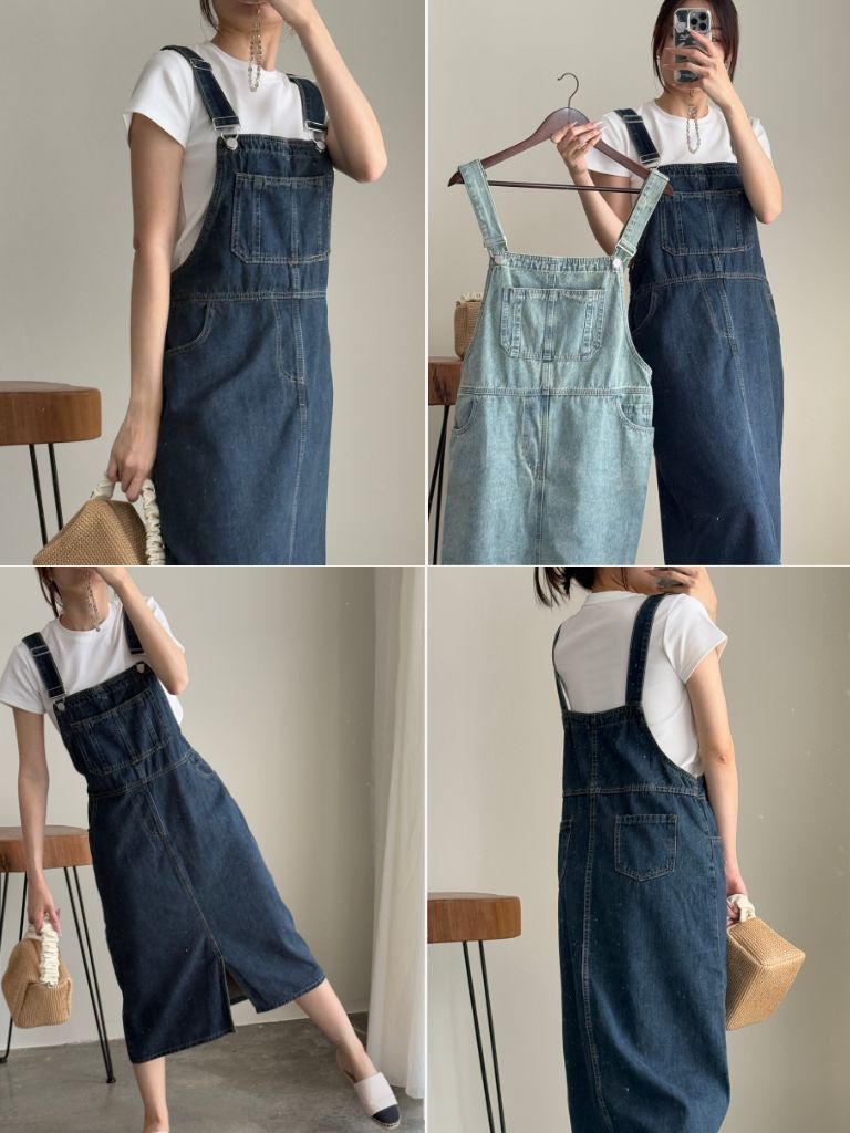 American Denim Dungaree Dress & Pezy Basic Tee-The Black Bow-