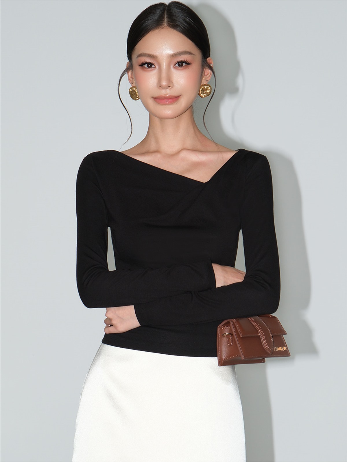 Larissa Asymmetric Ruched Long-Sleeve Top