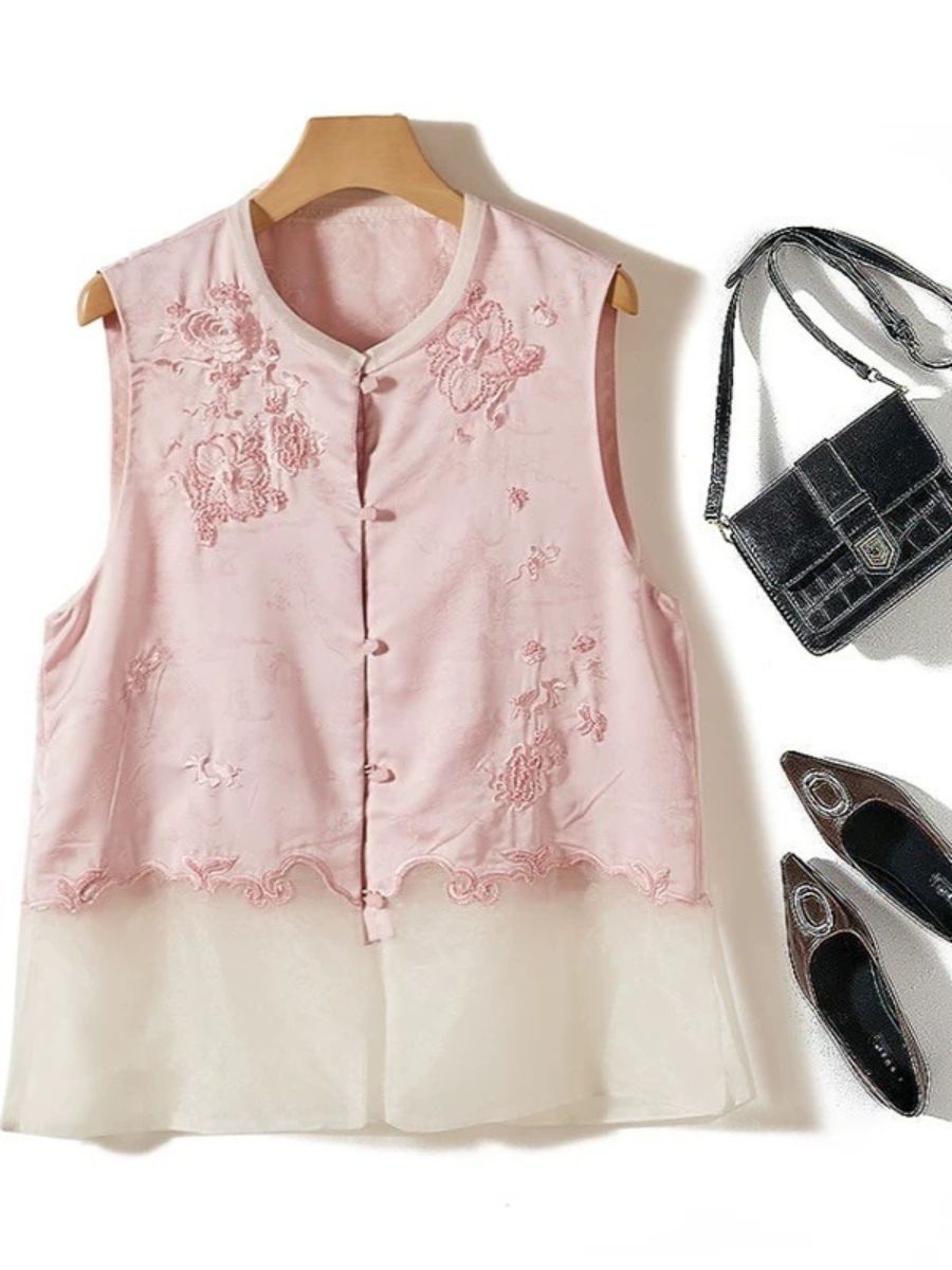 Shuang Ping Organza Paneling Oriental Vest