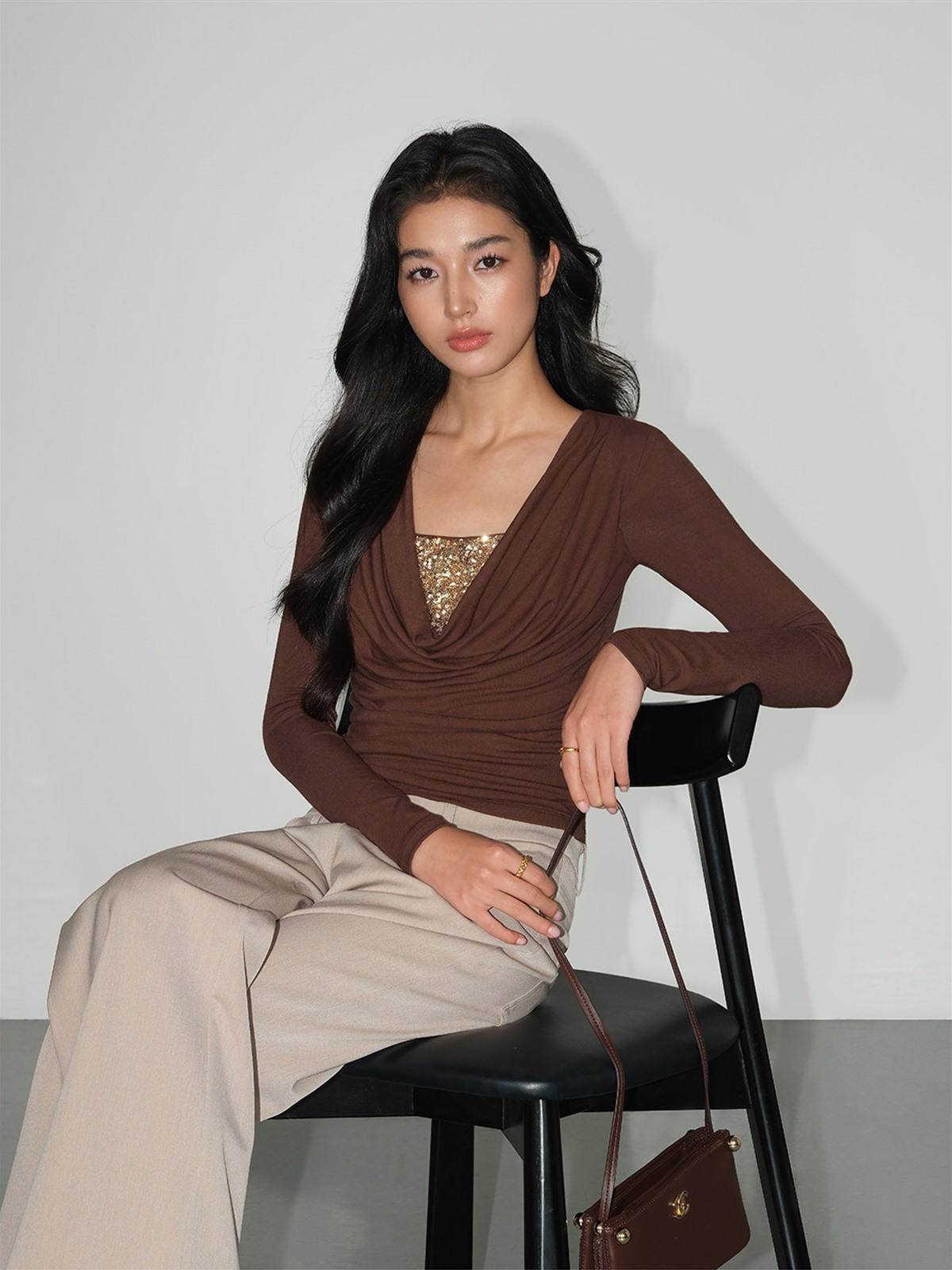 Lunara Sequin Camisole & Ruched Wrap Top
