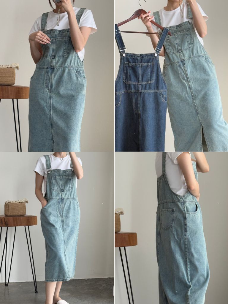 American Denim Dungaree Dress & Pezy Basic Tee-The Black Bow-