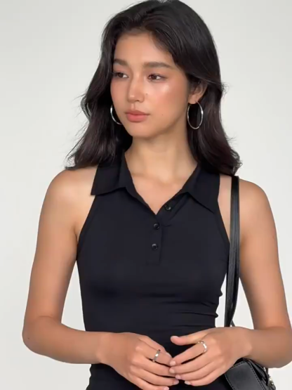 Valence Fitted Sleeveless Polo Top