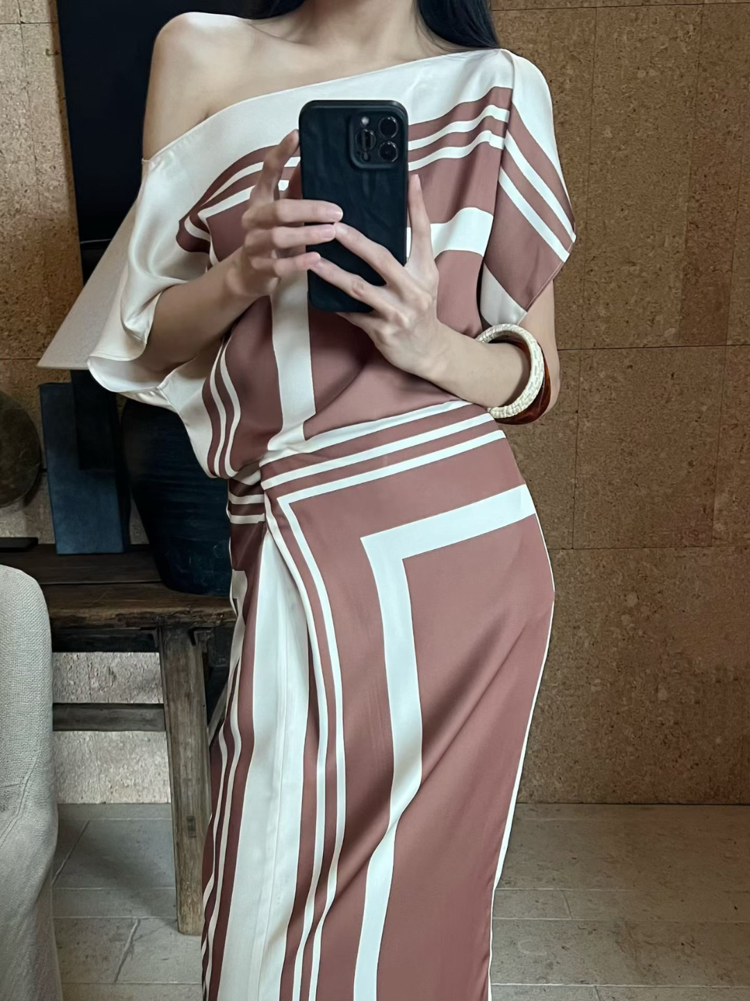 Wrenley Geometric Draped Top