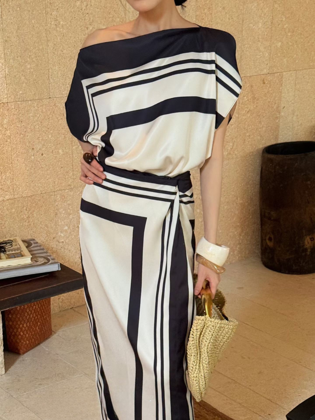 Wrenley Geometric Draped Top