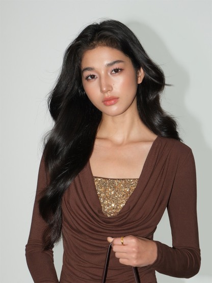 Lunara Sequin Camisole & Ruched Wrap Top