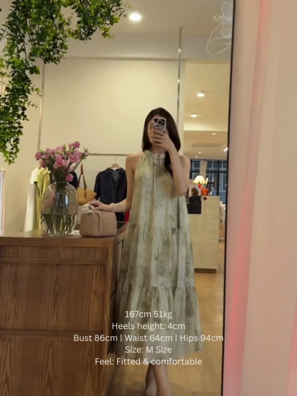 Yu Ceng Halter Neck Back Ribbon Tie Dress