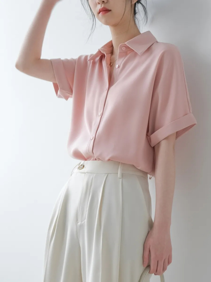 Mairea Mid Sleeve Satin Shirt-The Black Bow-