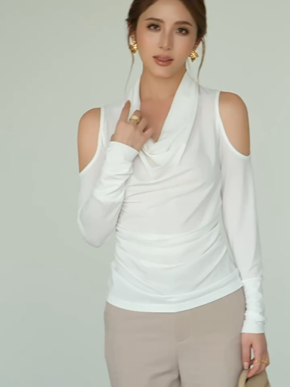 Franceille Swing Collar Cold Shoulder Top