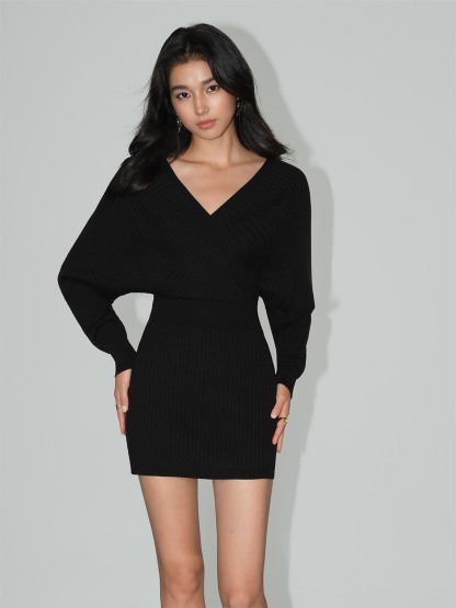 Liana Wrap V-Neck Knit Mini Dress
