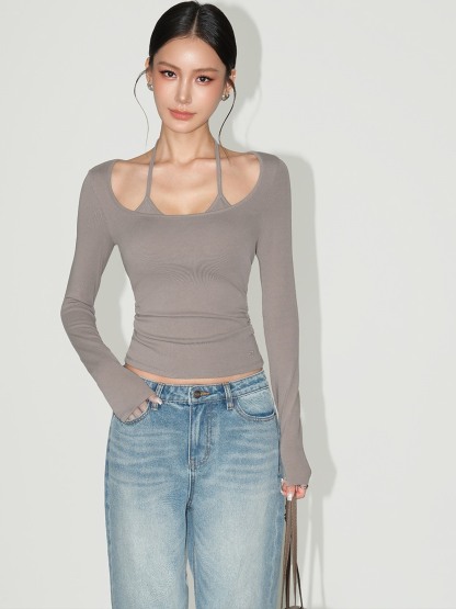 Lucinda Binding-Strap Scoop-Neck Top